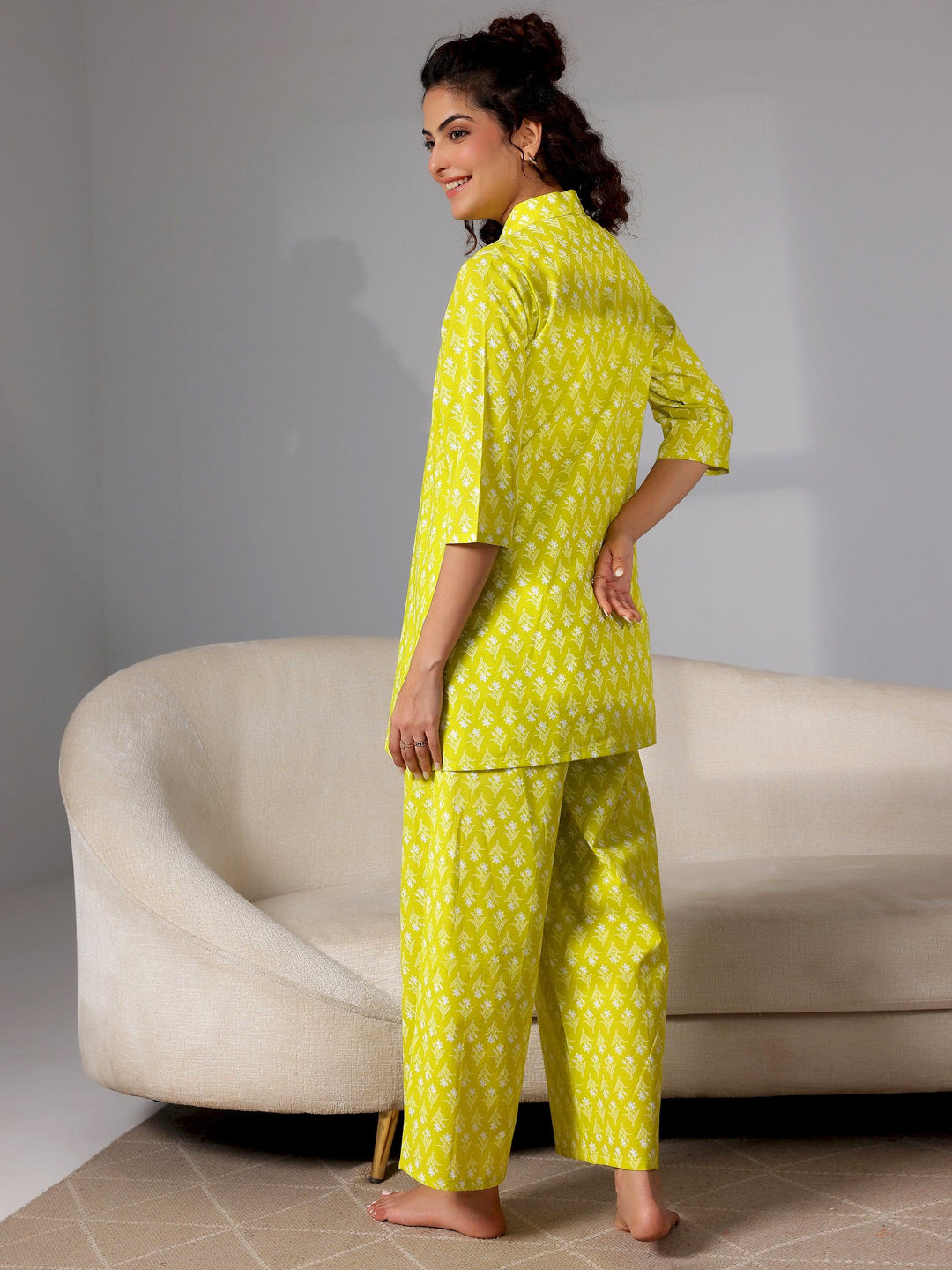 Green Printed Cotton Night Suits - Libas 