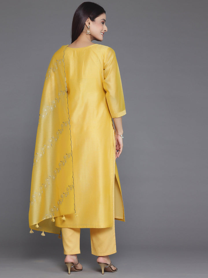 Yellow Embroidered Chanderi Silk Straight Suit With Dupatta - Libas