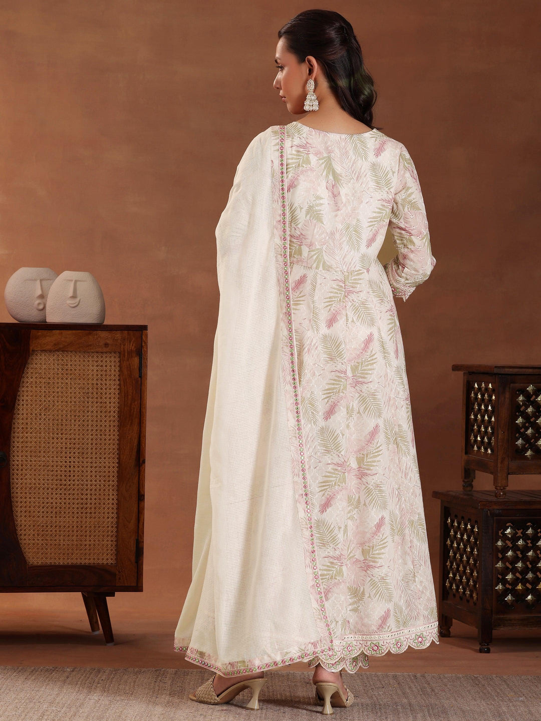 Pink Embroidered Pure Cotton A-line Kurta With Sharara & Dupatta - Libas 