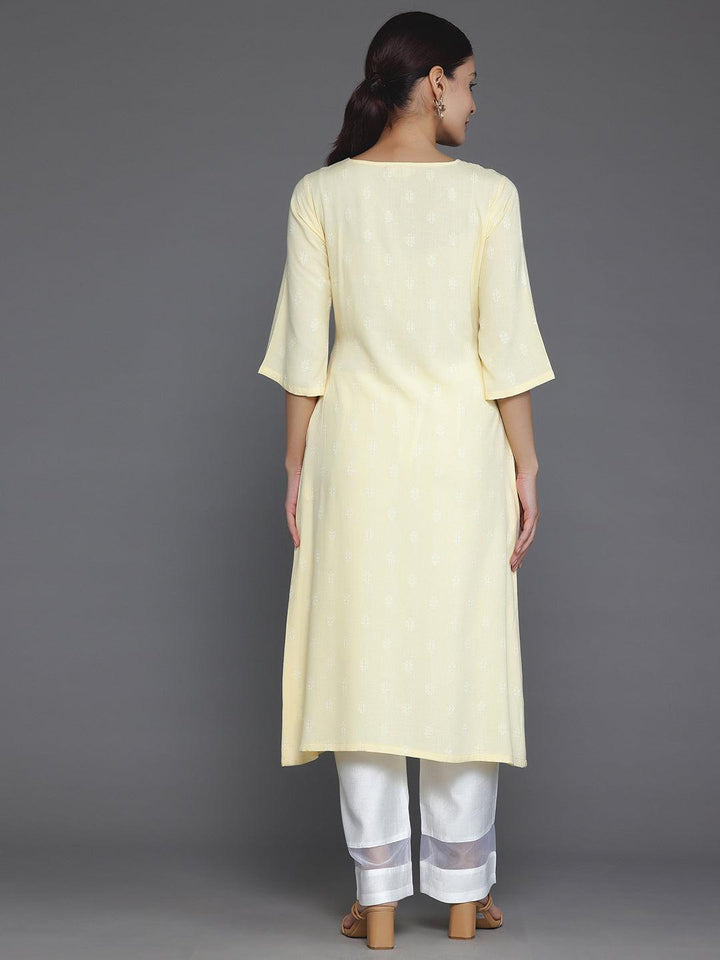 Yellow Woven Design Rayon Straight Kurta - Libas