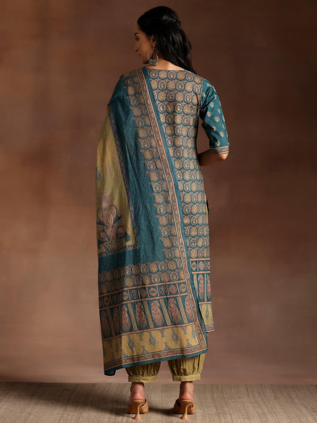 Multicoloured Printed Cotton Straight Suit With Dupatta - Libas 