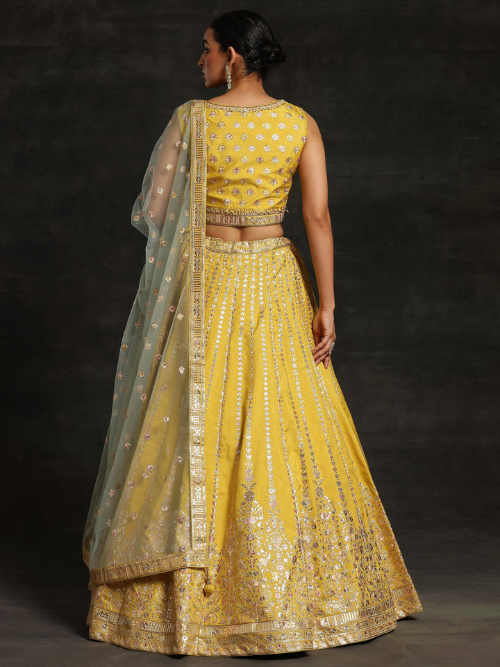 Libas Art Yellow Embroidered Silk Blend Lehenga Set - Libas