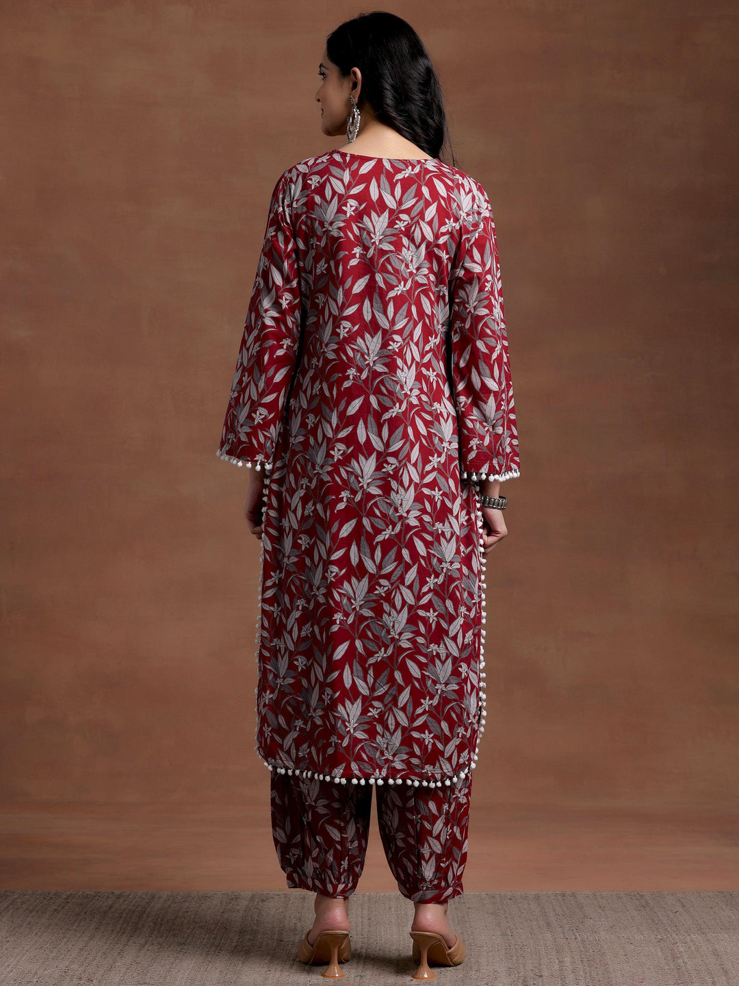 Rust Printed Cotton Pathani Kurta Set - Libas 