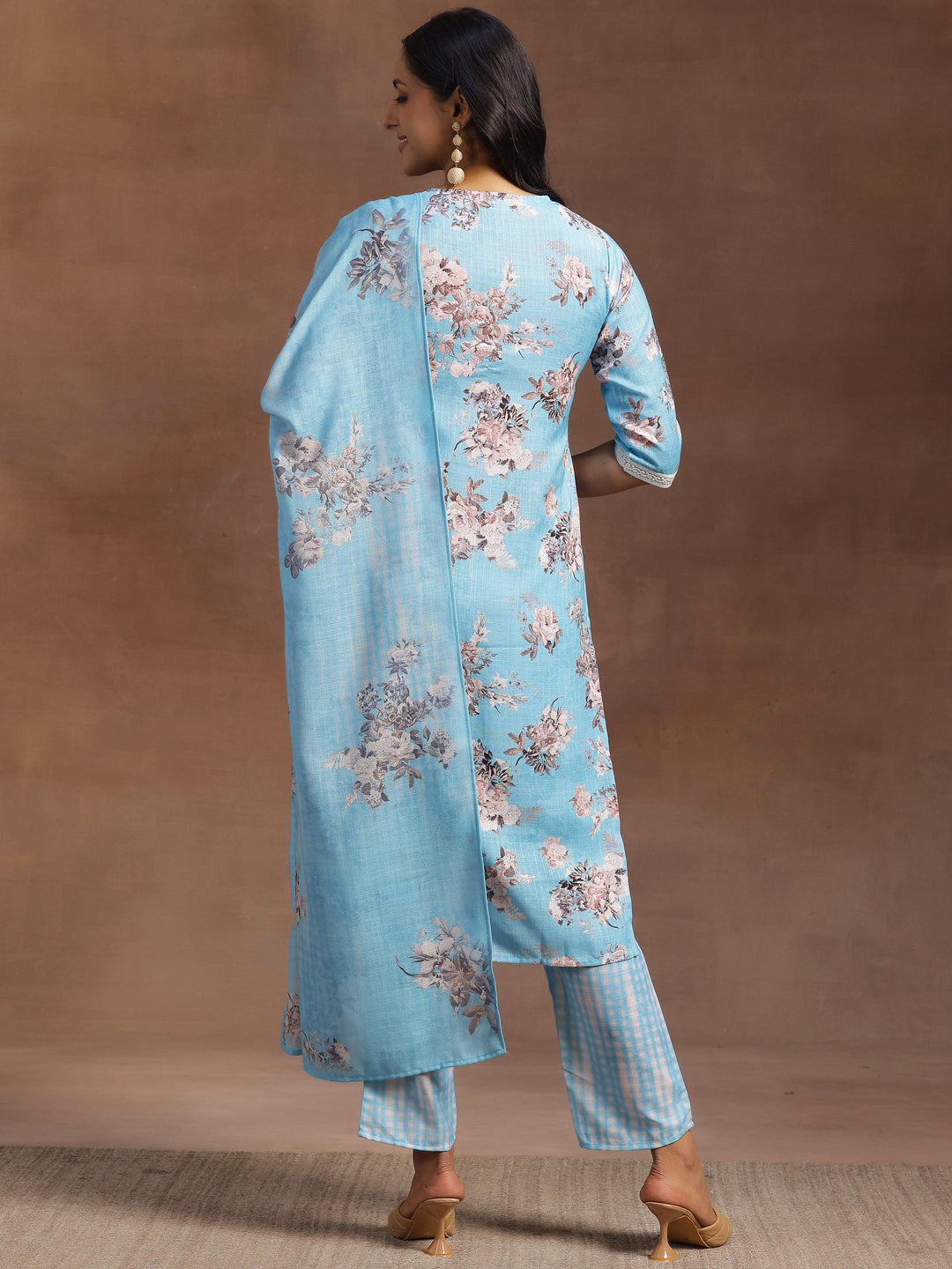 Blue Printed Cotton Straight Suit With Dupatta - Libas