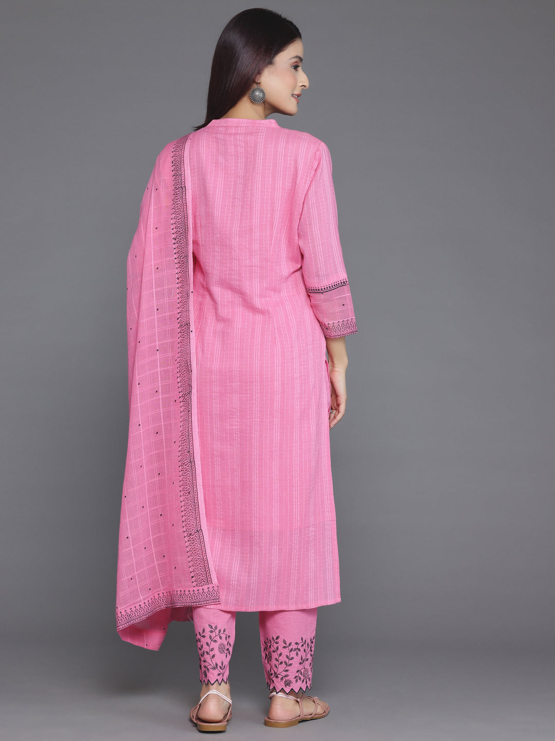  Pink Woven Design Cotton Straight Suit With Dupatta 