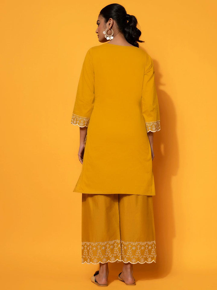 Mustard Embroidered Cotton Co-Ords - Libas