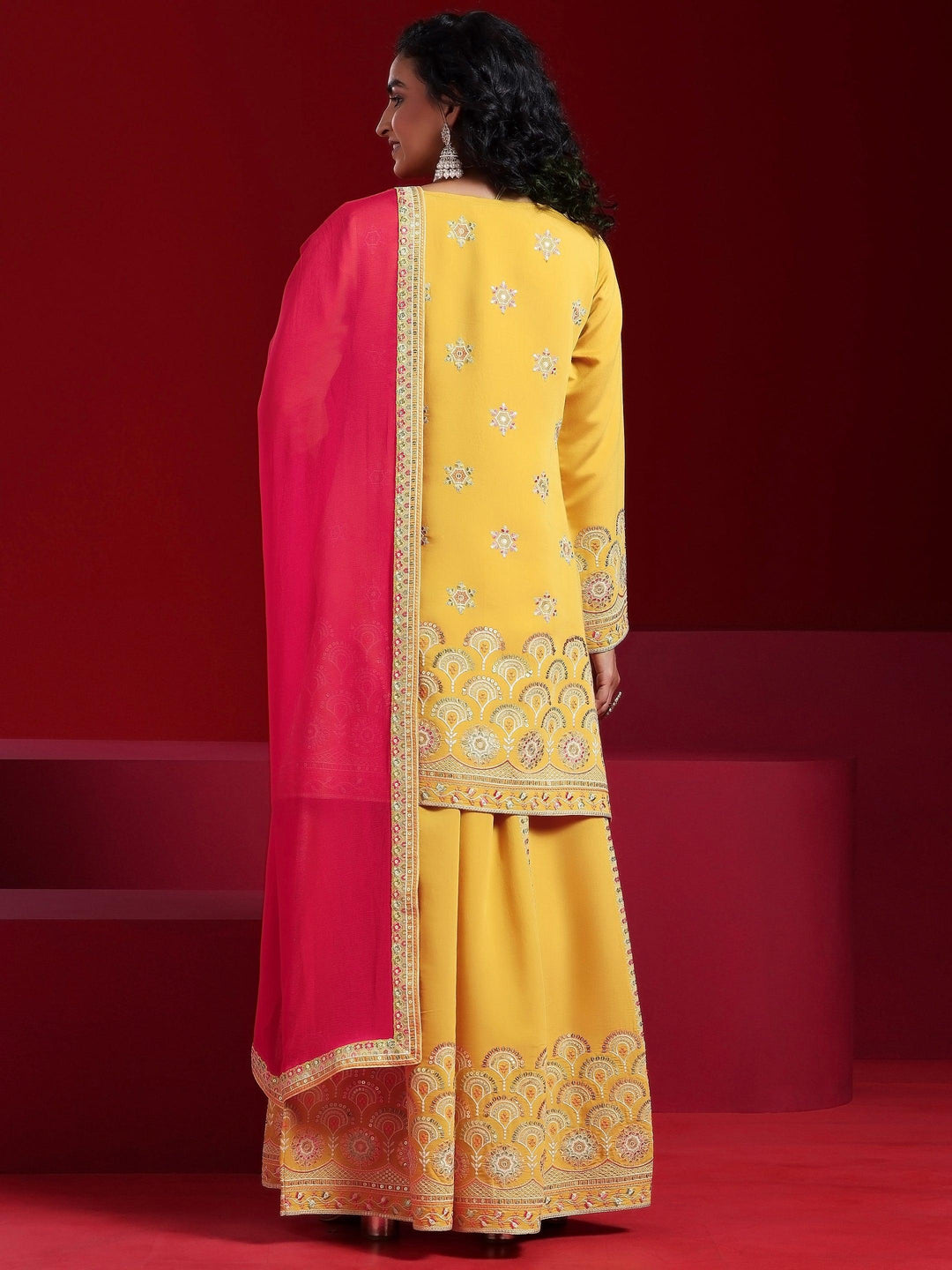 Libas Art Yellow Embroidered Silk Blend Straight Suit With Dupatta - Libas 