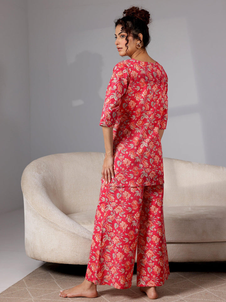 Coral Printed Cotton Night Suits - Libas