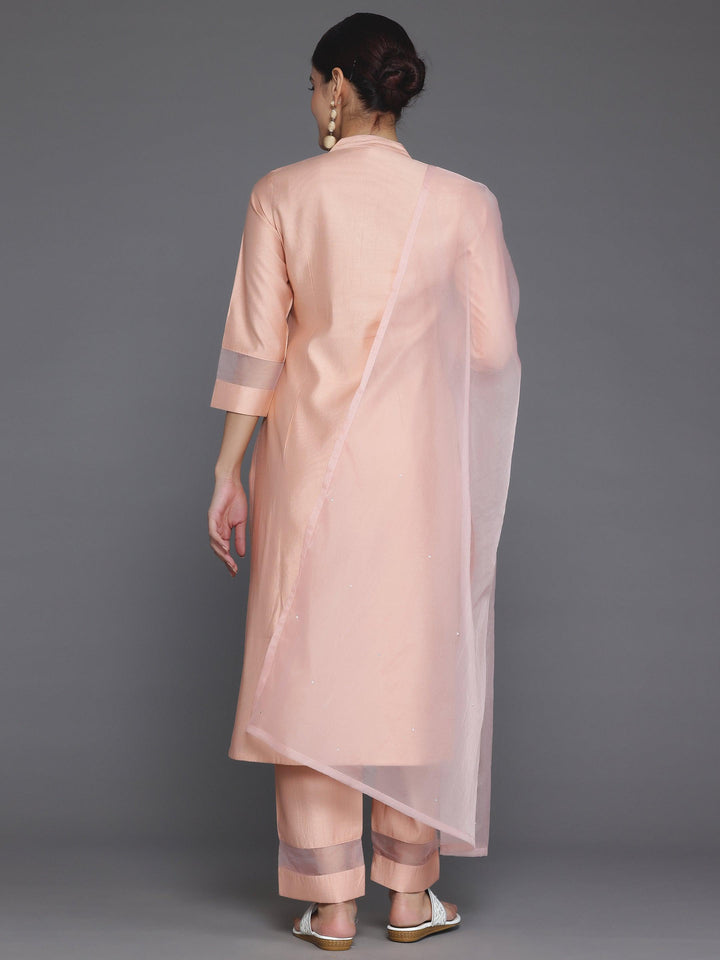 Peach Solid Silk Blend Straight Suit With Dupatta - Libas