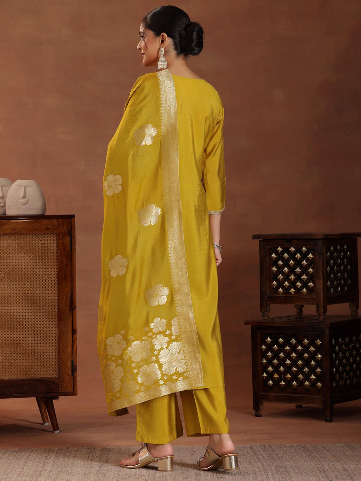 Mustard Yoke Design Silk Blend Straight Suit With Dupatta - Libas