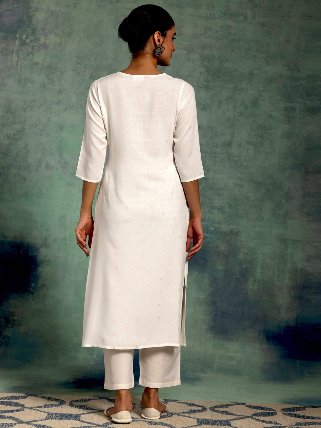 Cream Woven Design Rayon Straight Kurta - Libas 