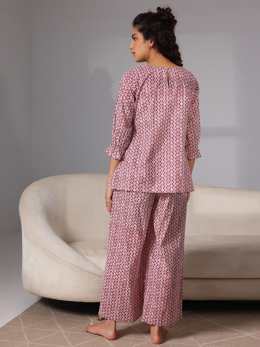 Pink Printed Cotton Night Suits - Libas 