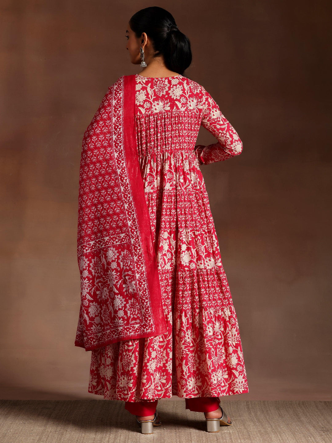 Kashish Pink Printed Cotton A-Line Kurta With Trousers & Dupatta - Libas 