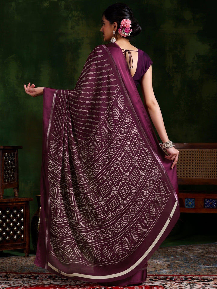 Maroon Printed Satin Saree With Unstitched Blouse Piece - Libas