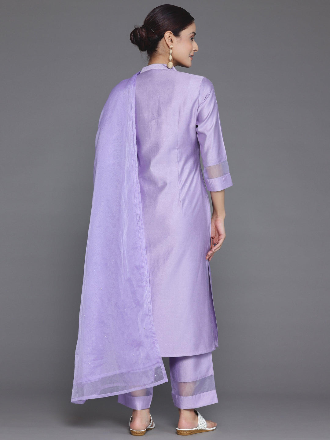 Lavender Solid Silk Blend Straight Suit With Dupatta - Libas