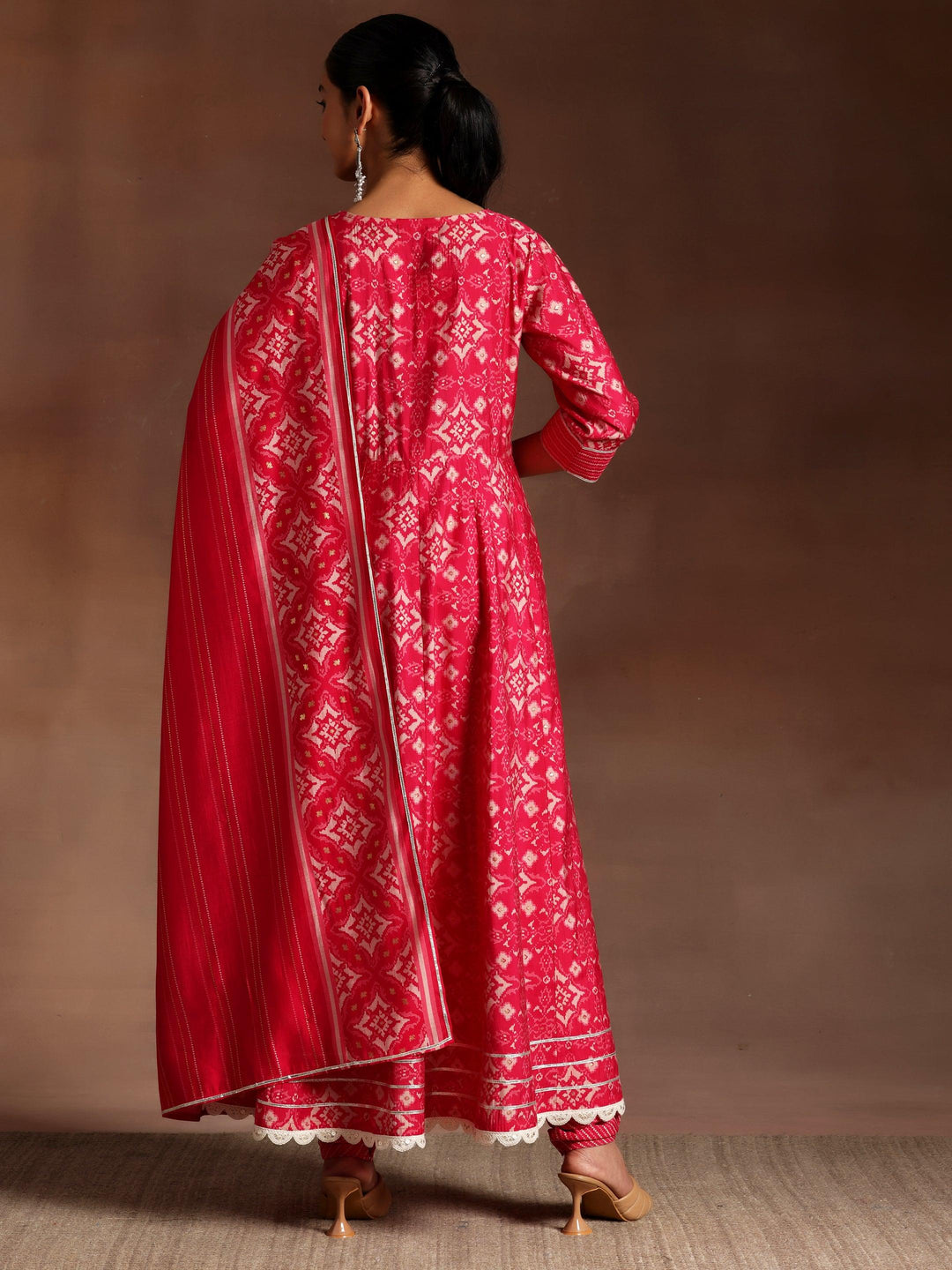 Pink Printed Silk Blend Anarkali Suit With Dupatta - Libas