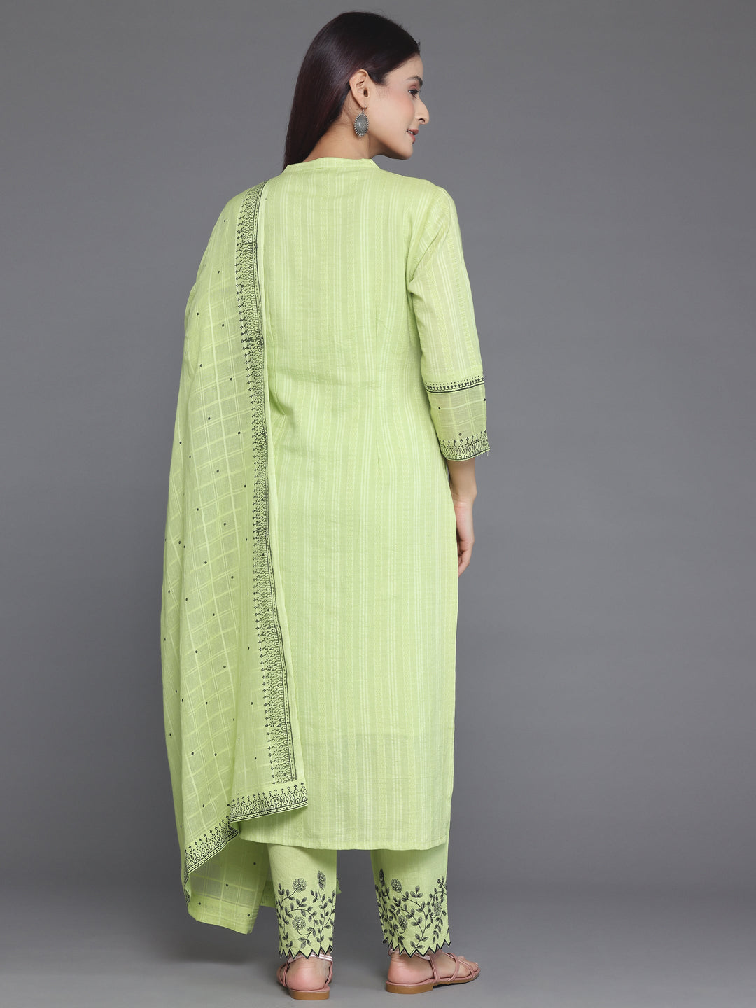  Green Woven Design Cotton Straight Suit With Dupatta 