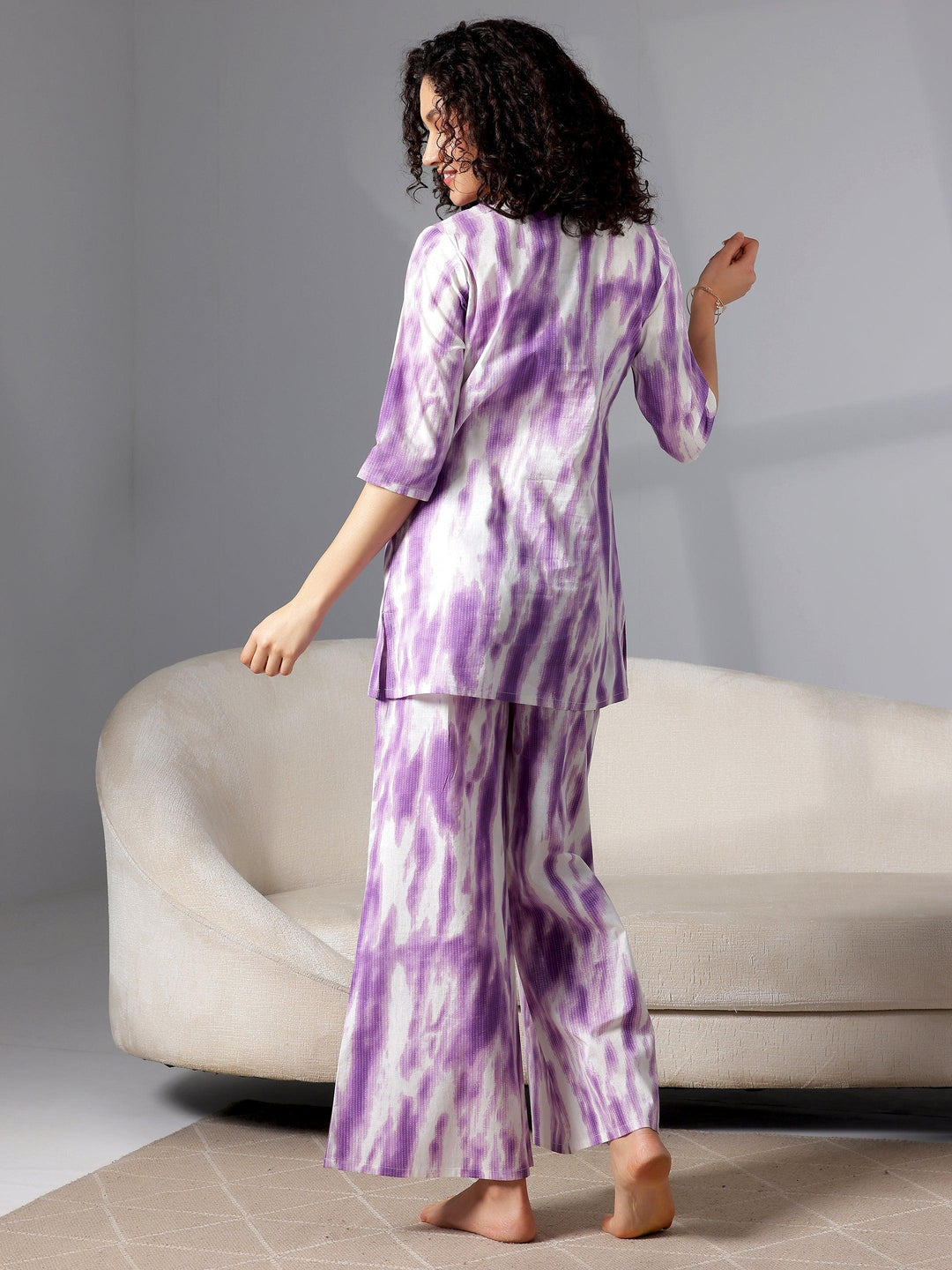 Purple Printed Cotton Night Suits - Libas