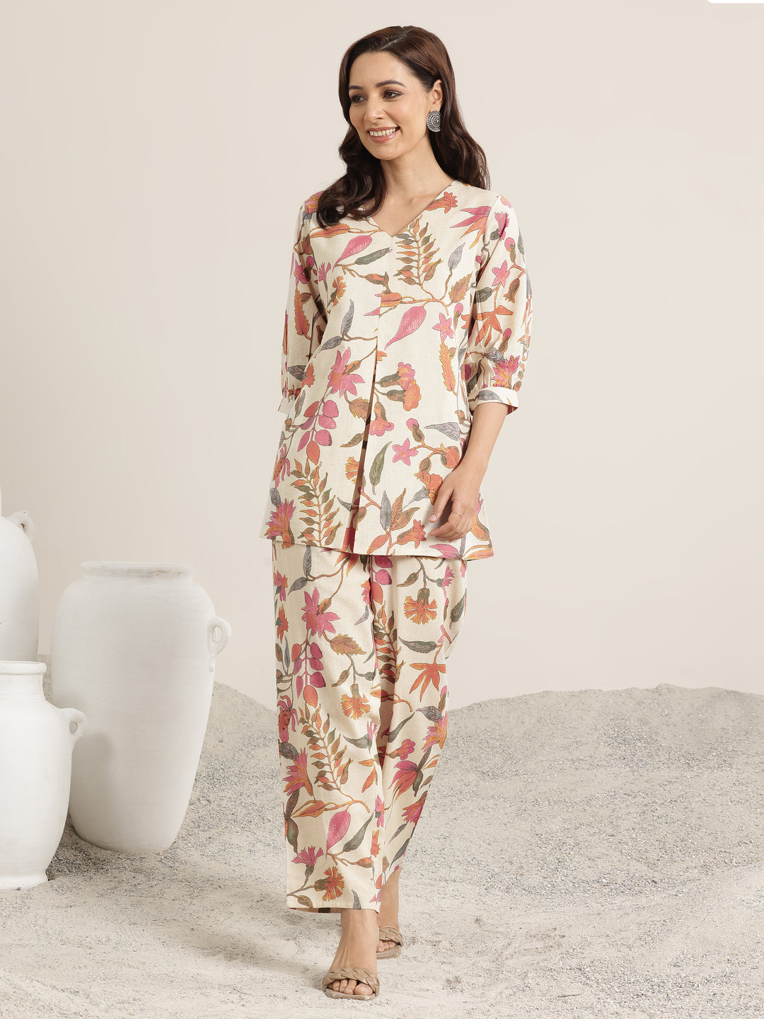  Off White Printed Cotton Co-Ord Sets 