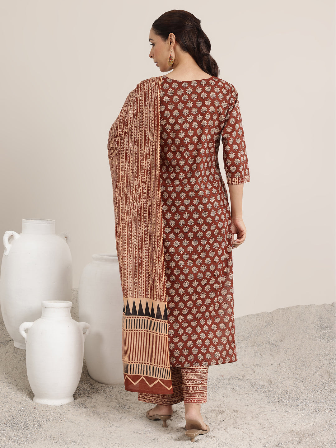  Maroon Printed Cotton Straight Suit Set With Dupatta 