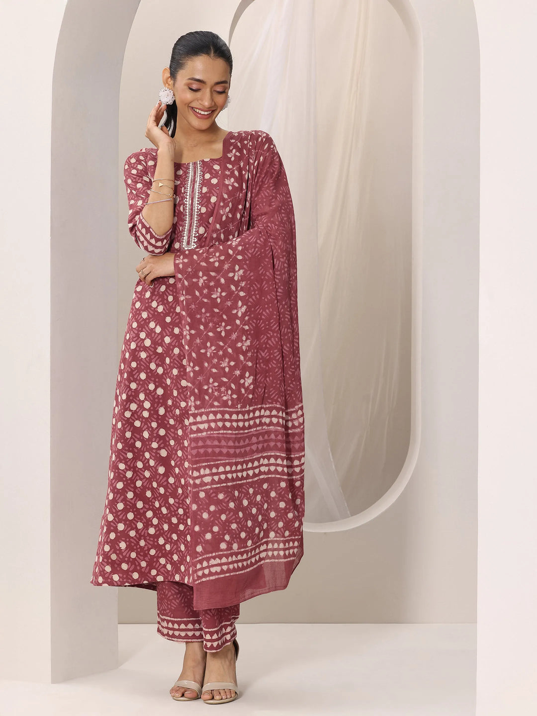  Rust Printed Cotton Straight Suit Set With Dupatta 