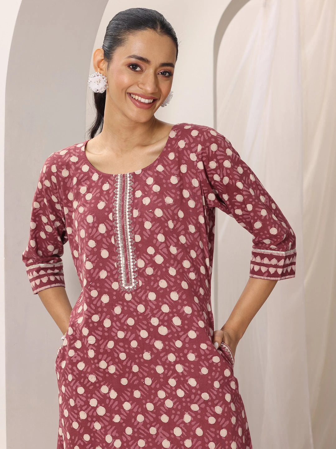  Rust Printed Cotton Straight Suit Set With Dupatta 