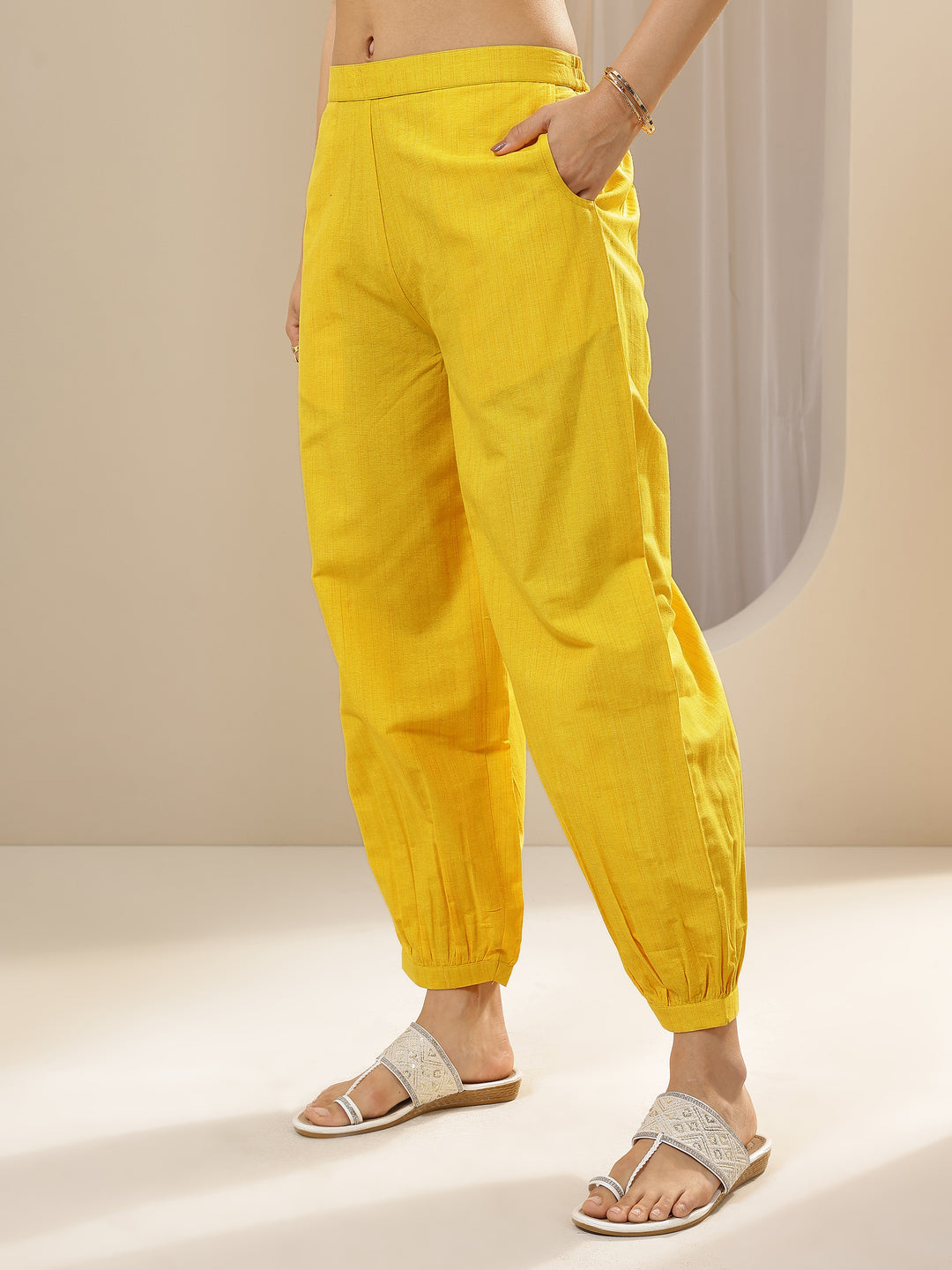  Yellow Self Design Cotton Blend Straight Suit Sets With Dupatta 