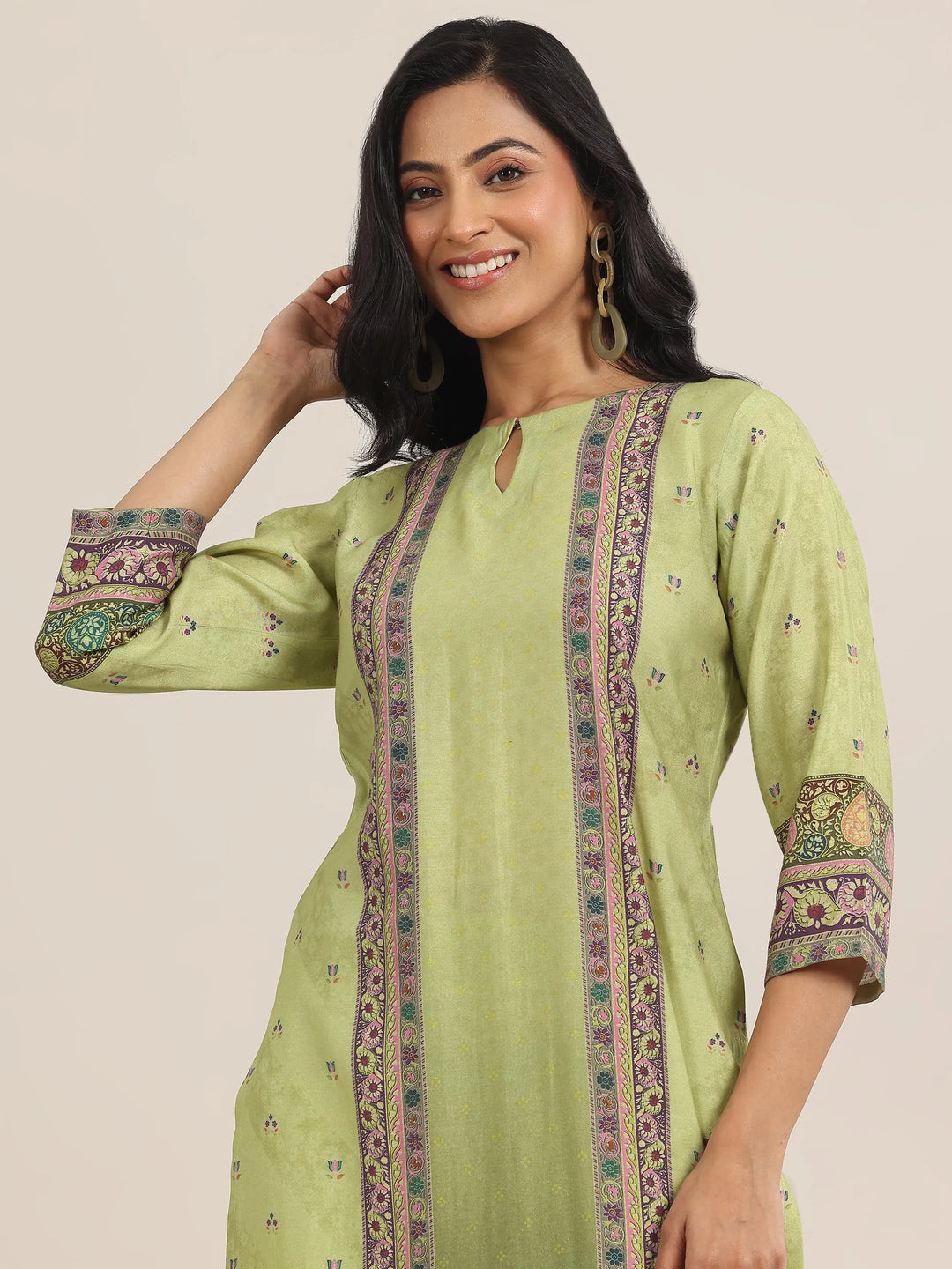  Green Printed Silk Blend Straight Suit With Dupatta 