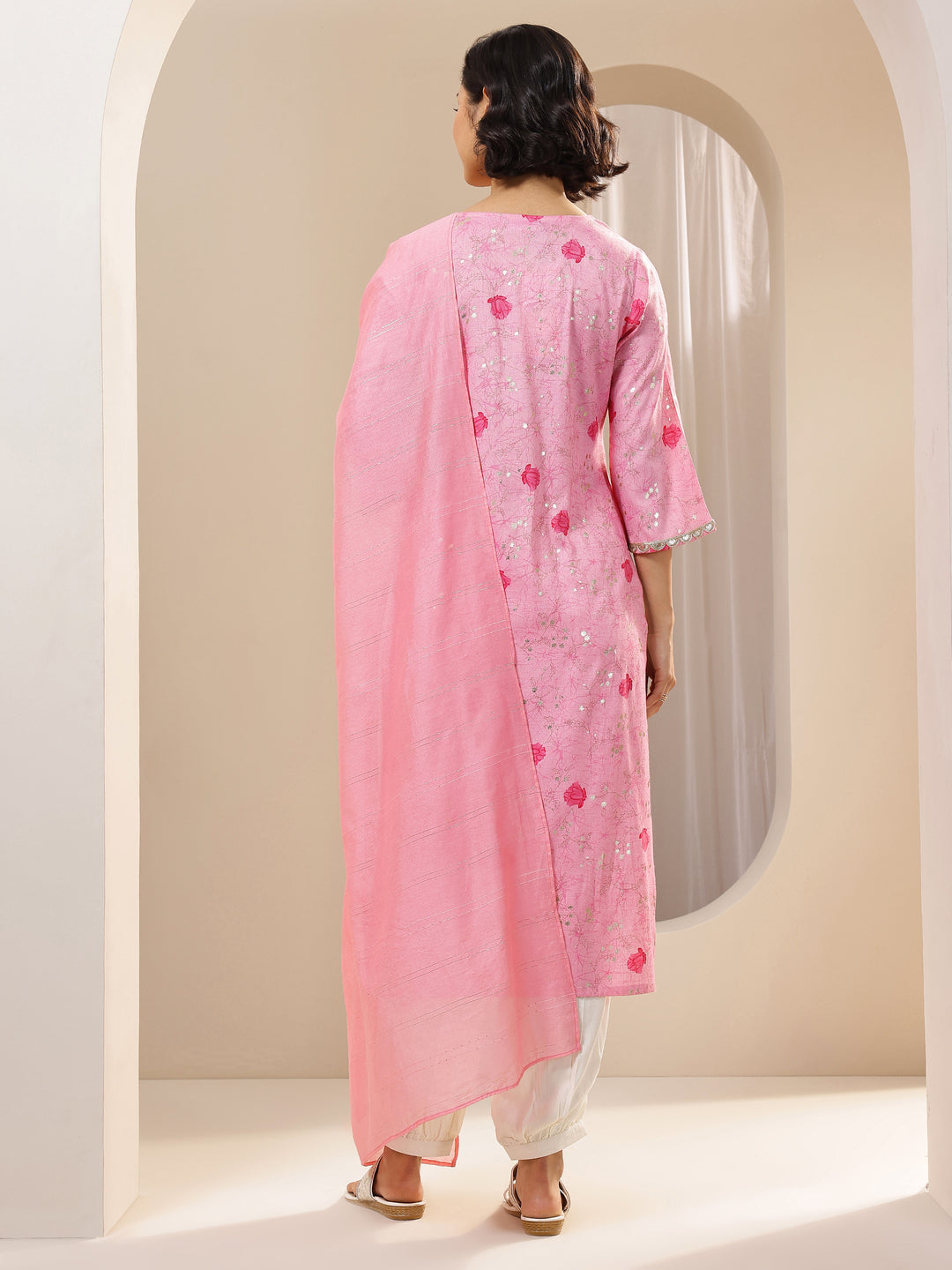  Pink Printed Cotton Blend Straight Suit Sets With Dupatta 