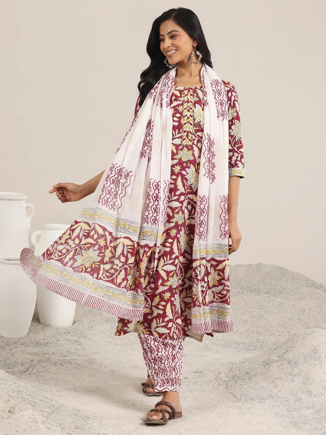  Red Printed Cotton Straight Suit With Dupatta 