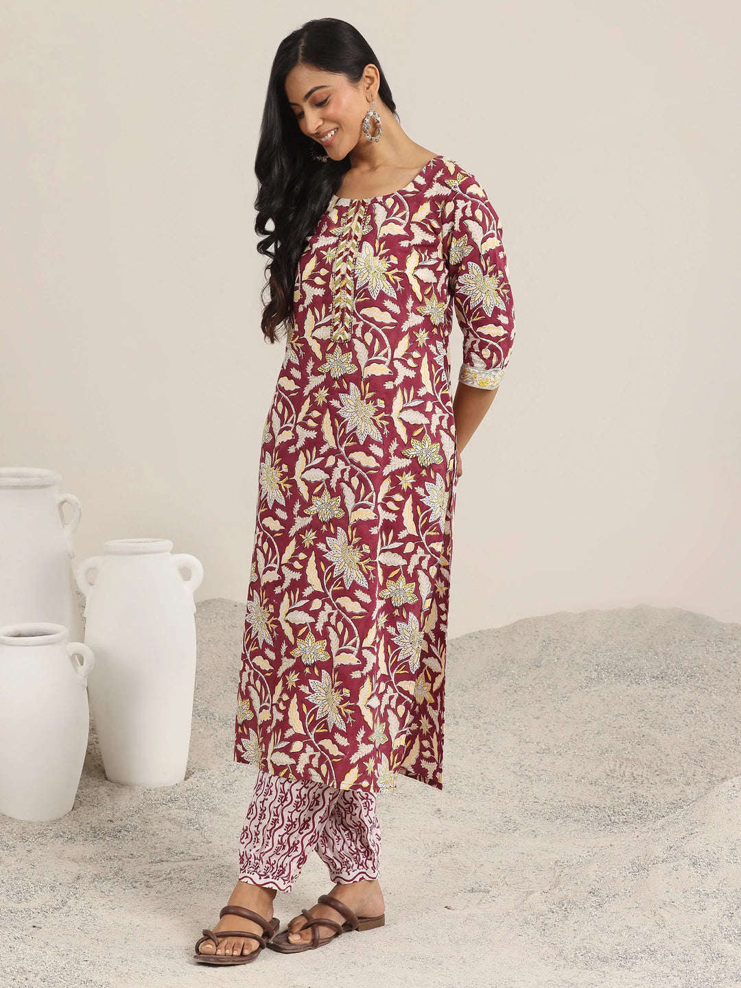  Red Printed Cotton Straight Suit With Dupatta 