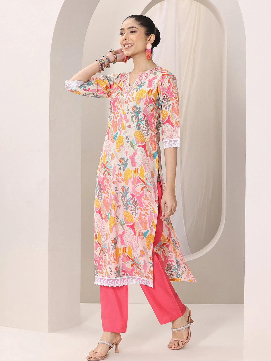  Multi Printed Silk Blend Straight Suit Set With Dupatta 