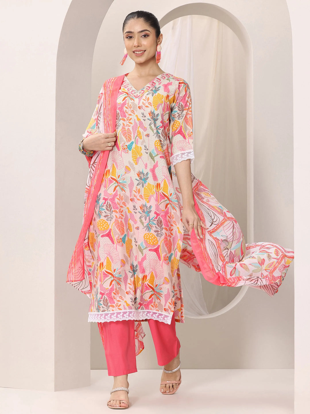 Multi Printed Silk Blend Straight Suit Set With Dupatta