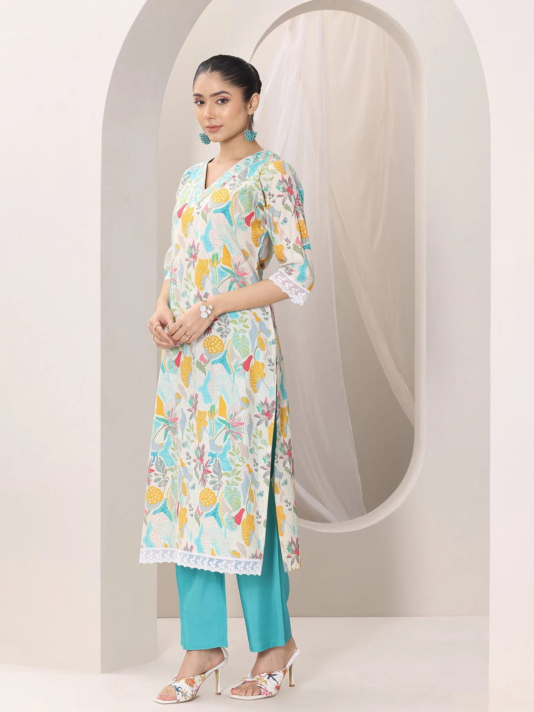  Multi Printed Silk Blend Straight Suit Set With Dupatta 