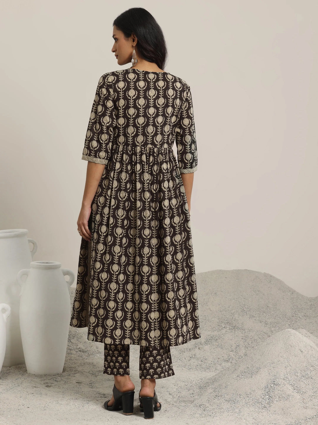  Black Printed Cotton A-Line Kurta Set 