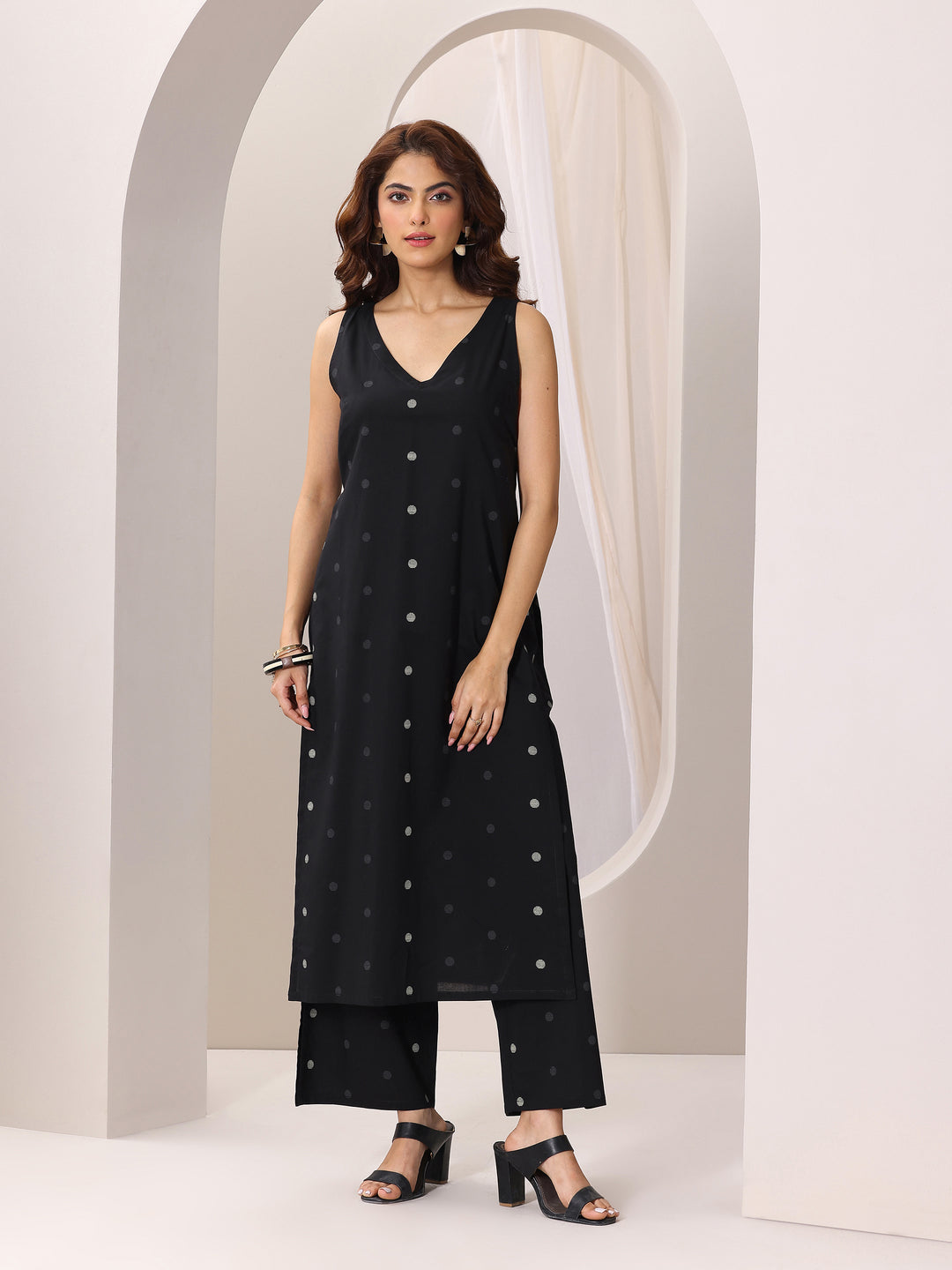  Black Printed Cotton Straight Kurta Set 