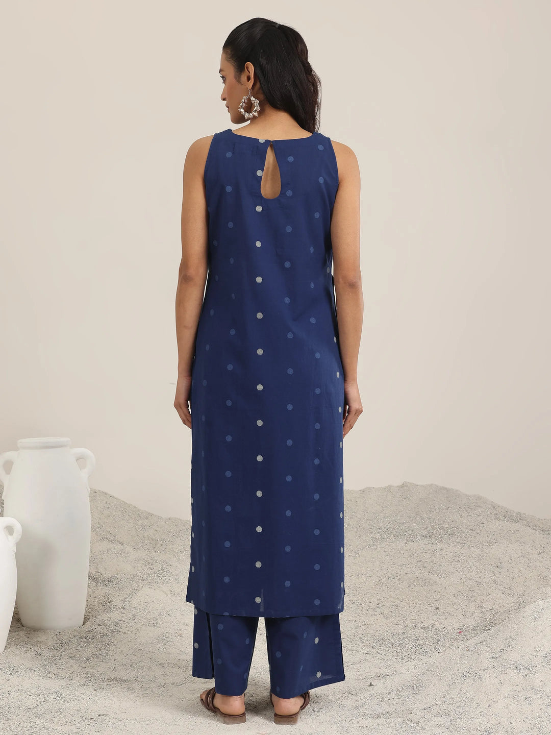  Blue Printed Cotton Straight Kurta Set 