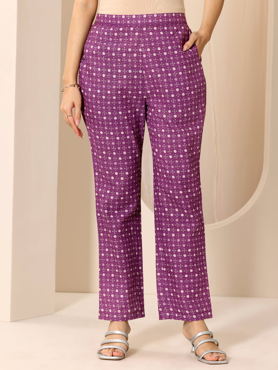  Purple Printed Pure Cotton Straight Kurta Set 