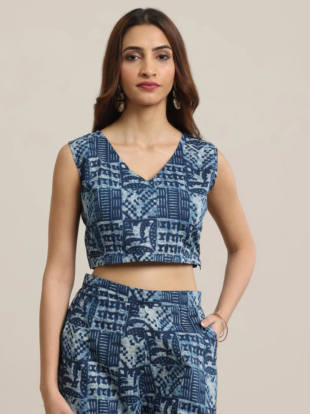  Indigo Printed Cotton 3 Piece Co-Ord Sets With jacket 