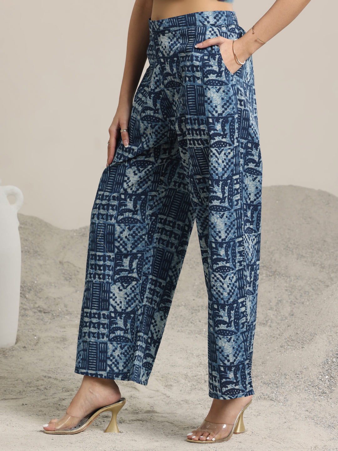  Indigo Printed Cotton 3 Piece Co-Ord Sets With jacket 