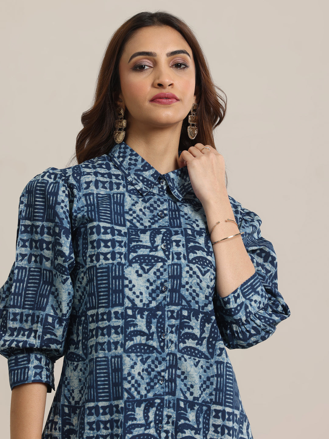  Indigo Printed Cotton 3 Piece Co-Ord Sets With jacket 