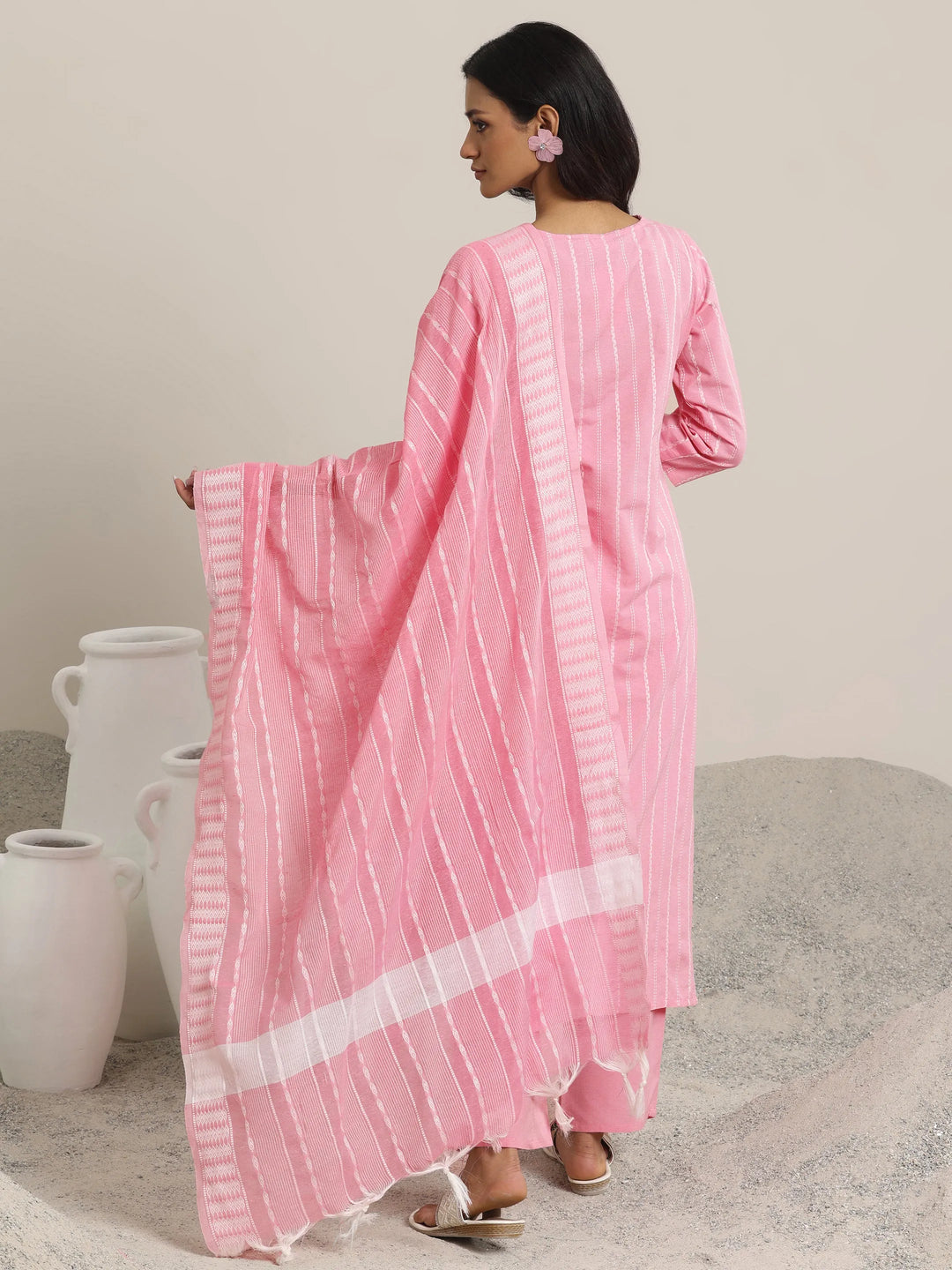  Pink Woven Design Cotton Blend Straight  Suits With Dupatta 