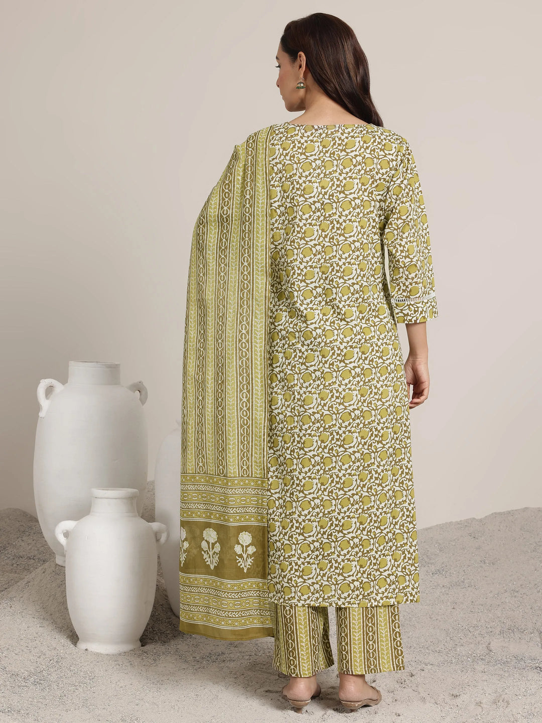  Green Printed Cotton Straight Suits With Dupatta 