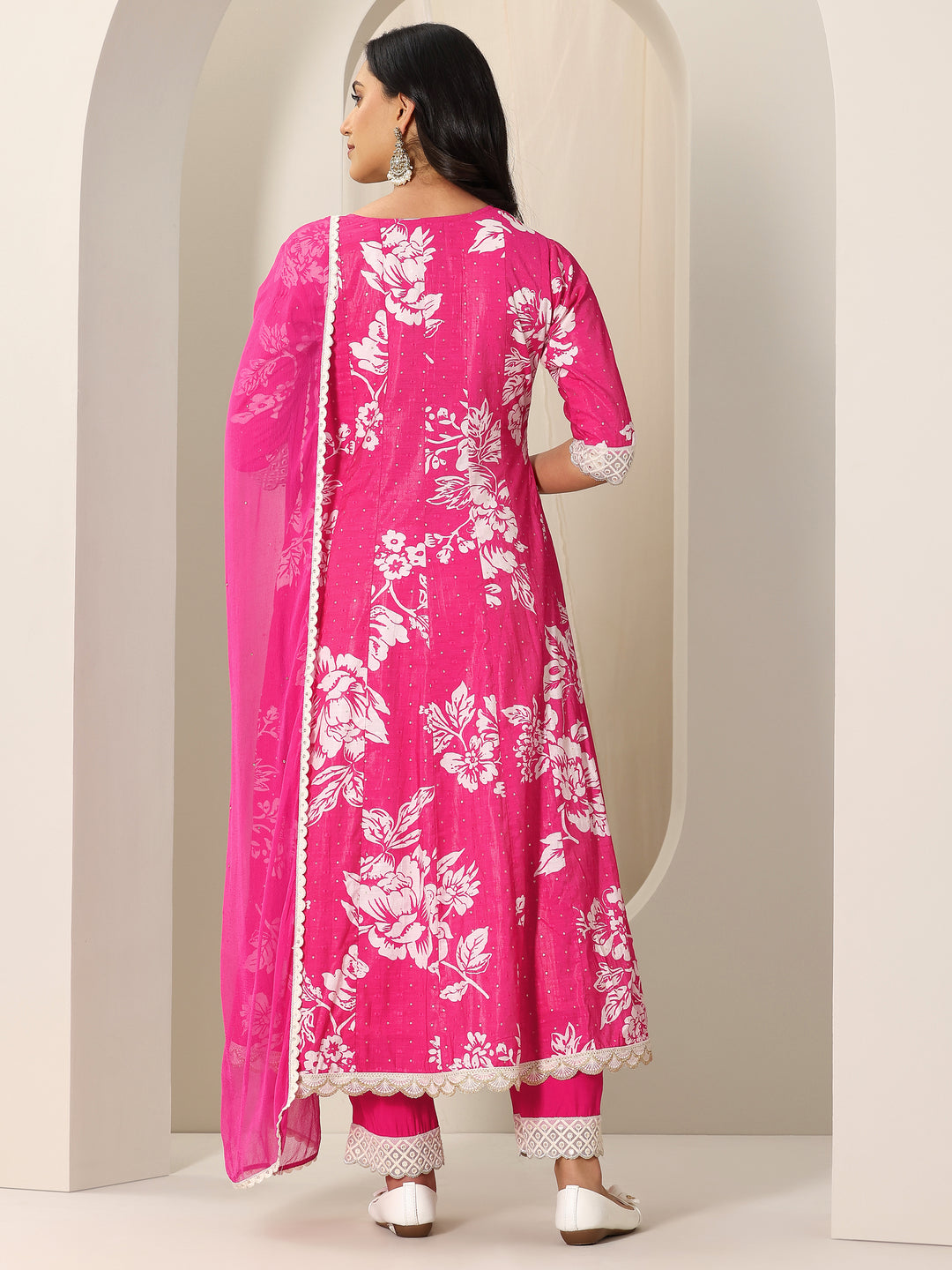  Pink Printed Silk Blend Anarkali Suit Set With Dupatta 