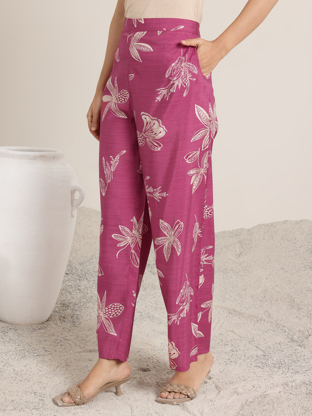  Pink Printed Silk Blend Co-Ord Sets 