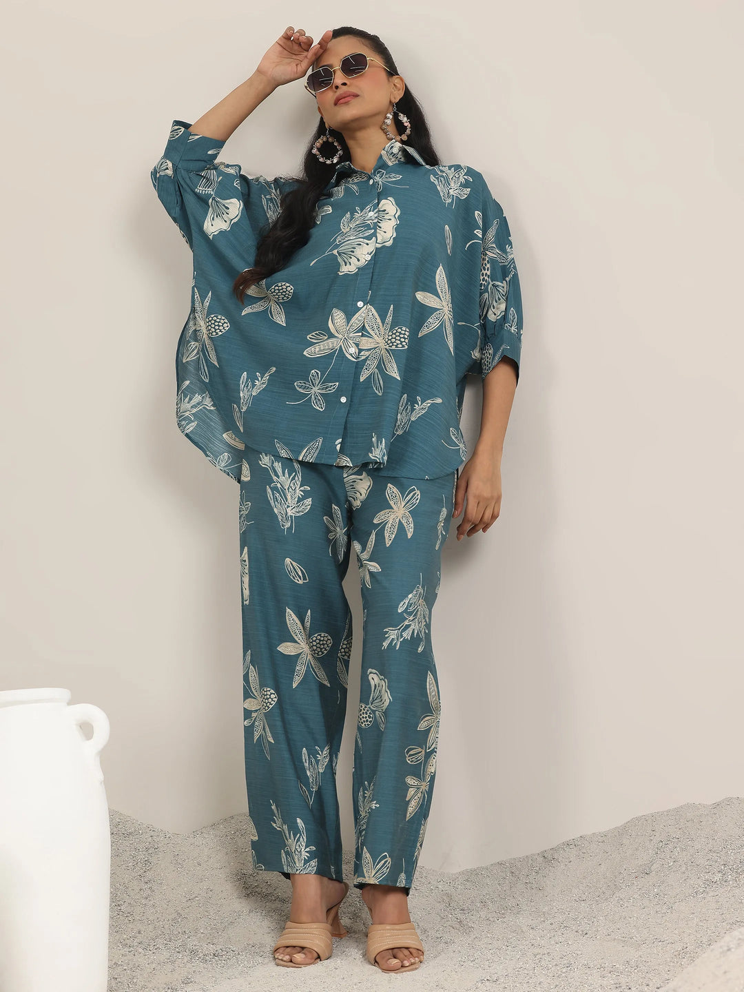  Blue Printed Silk Blend Co-Ord Sets 