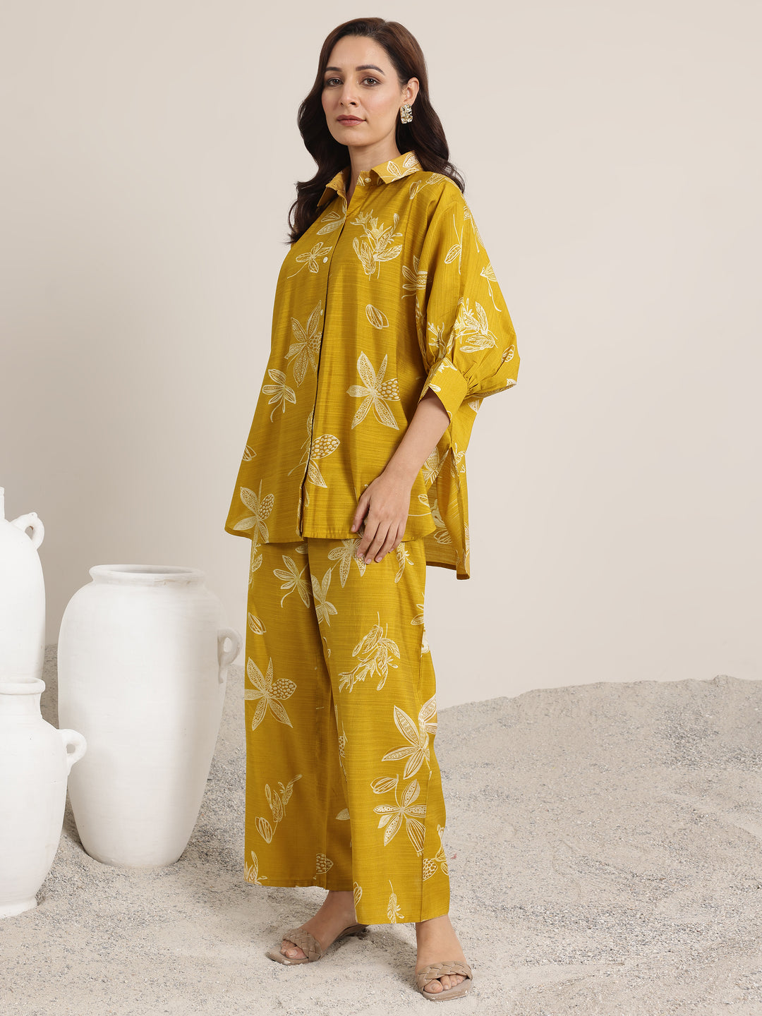  Mustard Printed Silk Blend Co-Ord Sets 