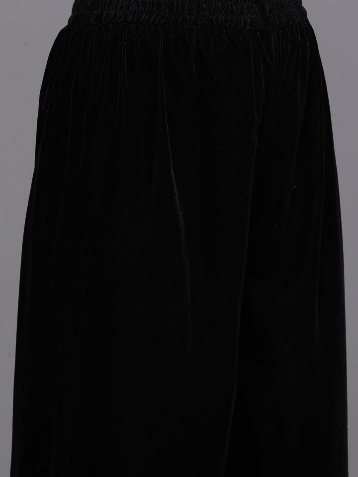 Black Yoke Design Velvet Straight Kurta With Palazzos & Dupatta - Libas