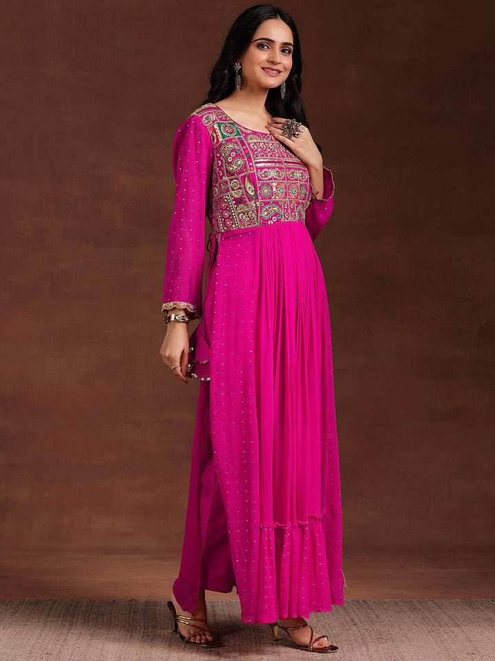 Libas Art Pink Yoke Design Georgette Anarkali Suit With Dupatta - Libas