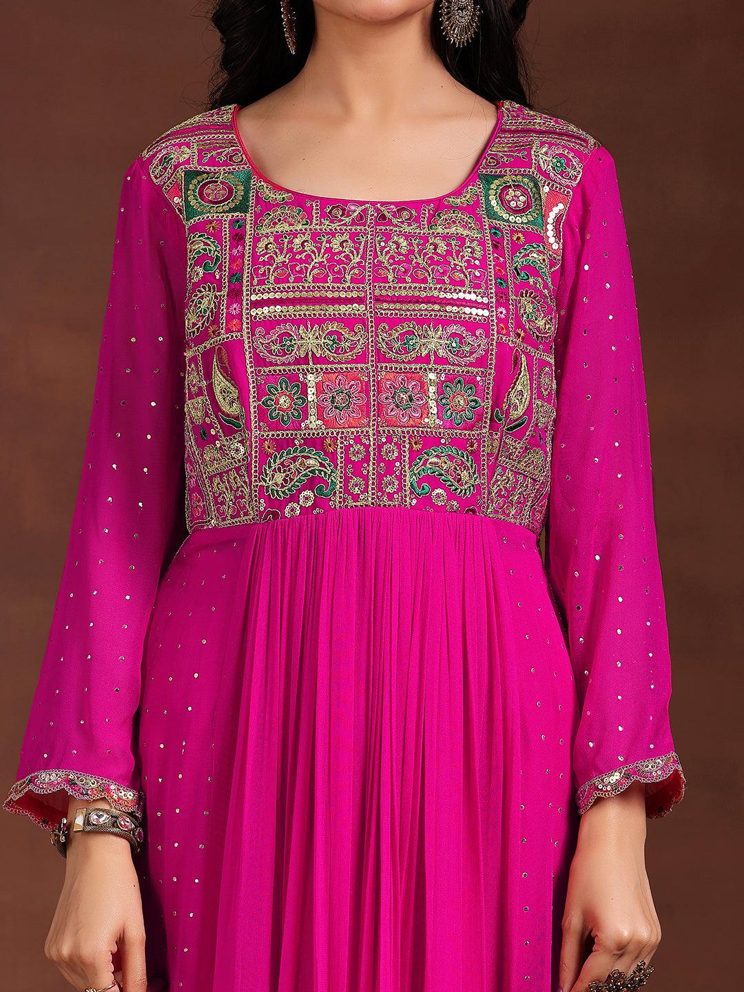 Libas Art Pink Yoke Design Georgette Anarkali Suit With Dupatta - Libas 